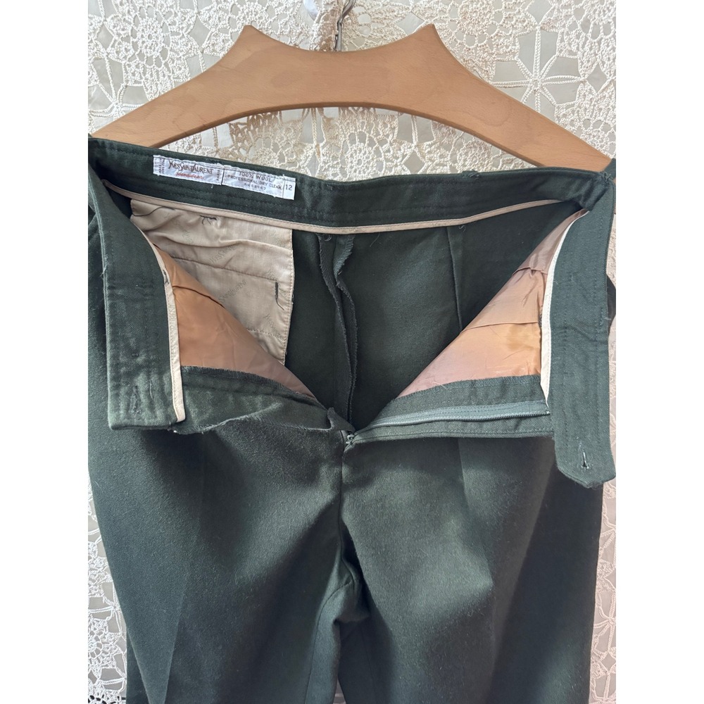 Vintage 70's Yves Saint Laurent Pleated Wool Dress Pants Size 12 Green - Picture 4 of 9